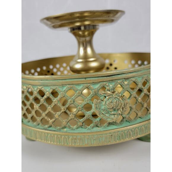 Vintage Candle‎ Holder Brass Rose Detail Victorian Footed Heavy - Picture 10 of 16